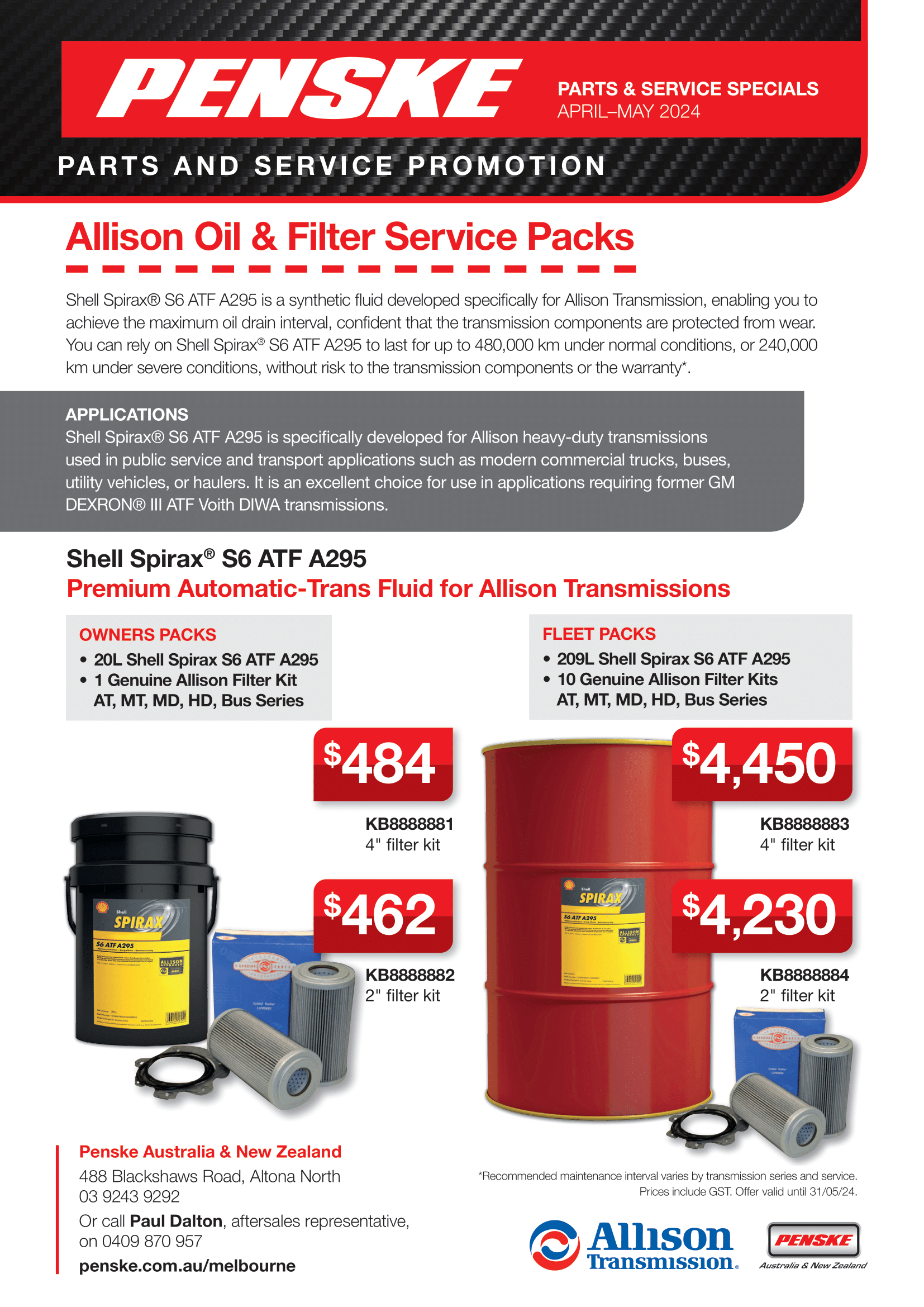 Allison Oil & Filter Service Packs